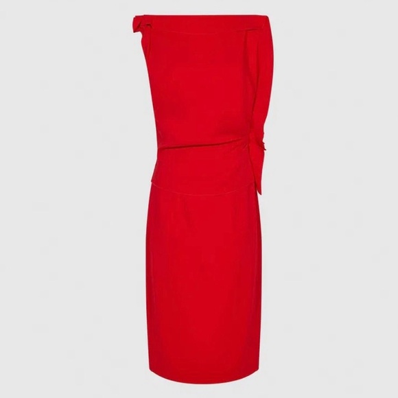 NWT REISS Robyn Ruffle Side Bodycon Dress In Red. $370 - Picture 7 of 14